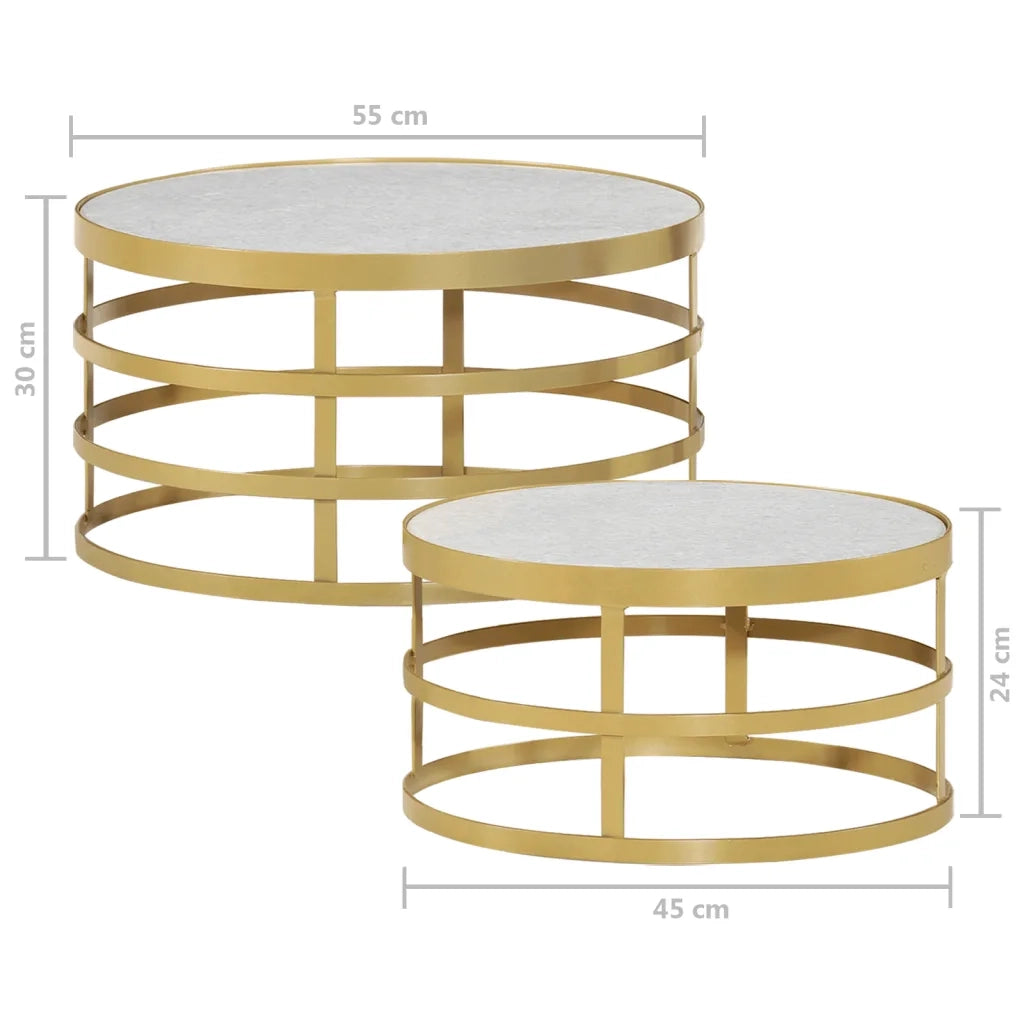 Set Tavolini da Salotto 2 pz Marmo Ottone e Bianco 285911