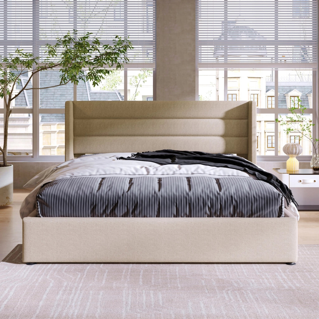 Letto imbottito con idraulica 160x200 beige (con materasso) - Xylo