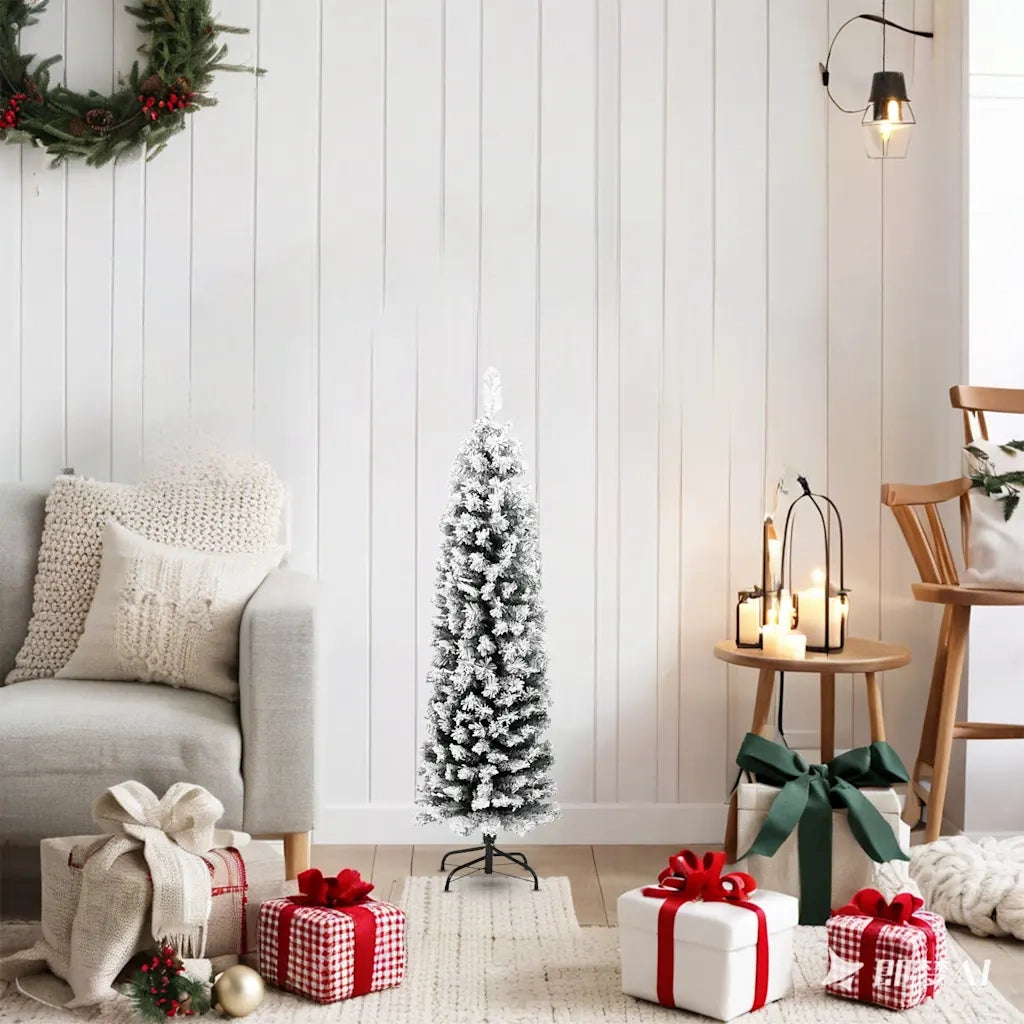 Albero di Natale Sottile con Neve Fioccata Verde 120 cm PVC 329257