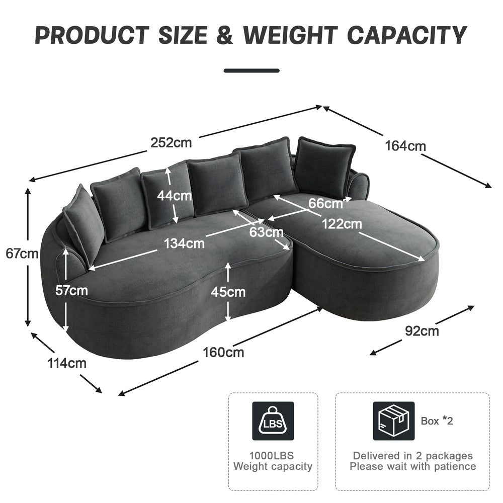 Divano Angolare Modulare Chaise Longue con Cuscini ¨C Xylo ¨C Chenille Grigio