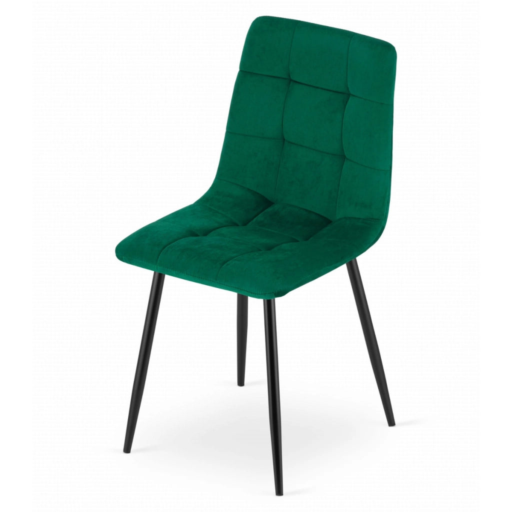 Sedia Kara in velluto verde scuro con gambe in metallo nero