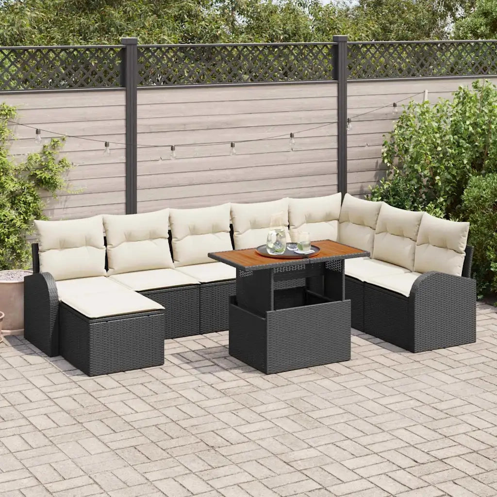 Set Divano da Giardino con archiviazione 9 pcs Nero Poly Rattan 3358357