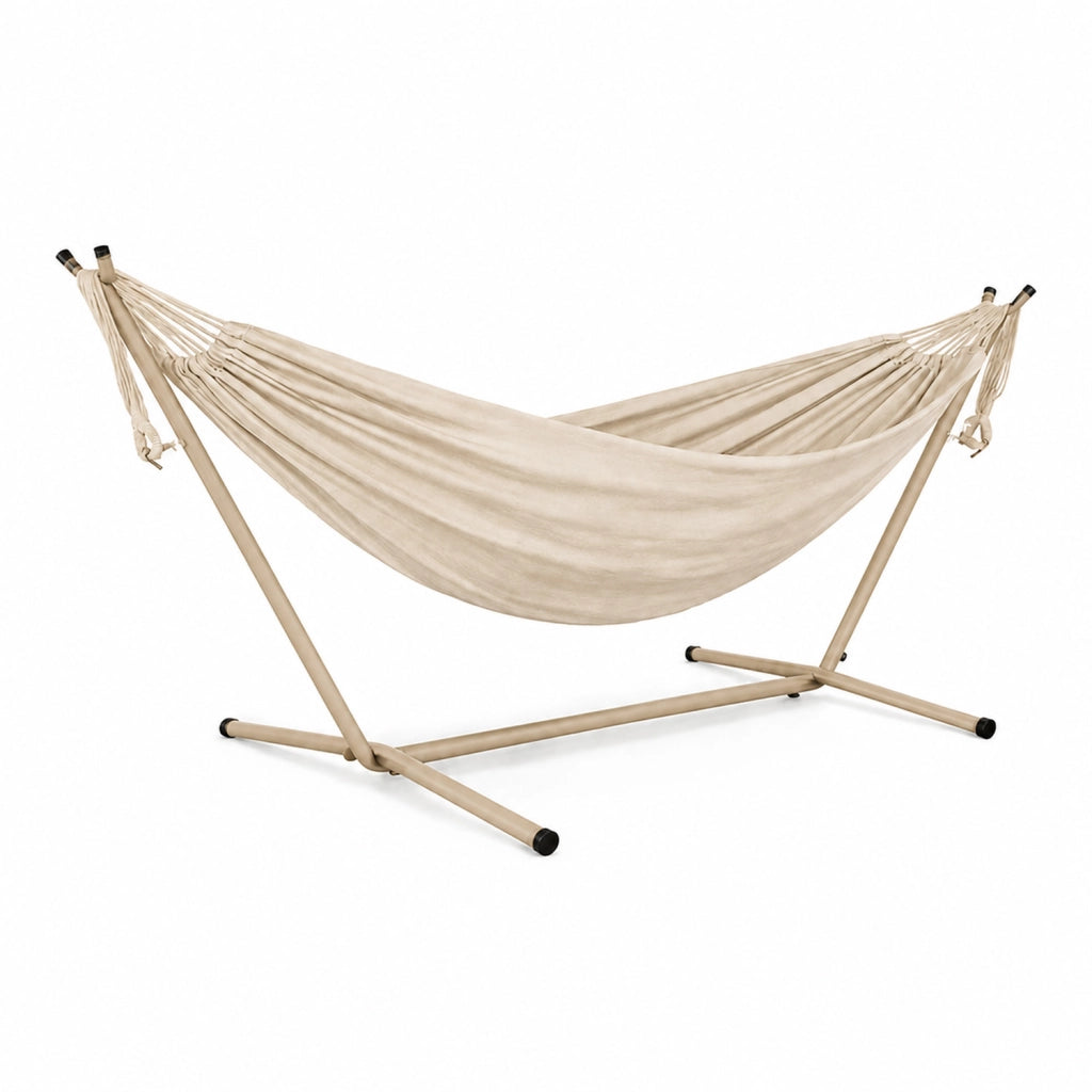 Amaca Da Giardino Con Struttura In Acciaio Beige Portata 200 Kg Altezza Regolabile Con Telo In Cotone Resistente Amaca Brasiliana Per Esterno Terrazzo Piscina E Balcone Con Borsa 265 x 110 x 100 Cm Beige