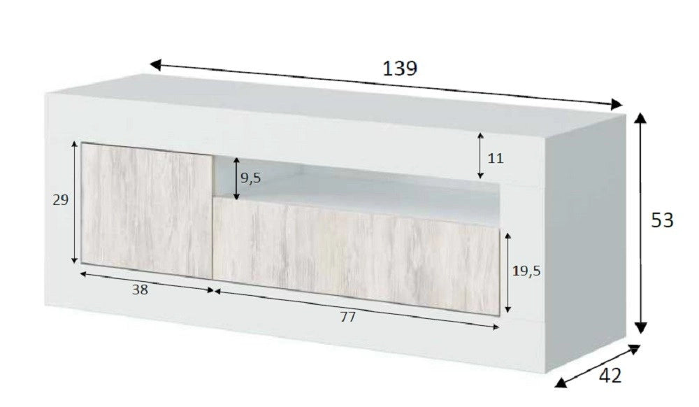 KIT MOBILE CREDENZA PORTA TV BALTIK 3 ANTE CM.139X42X53H FINITURA BIANCA