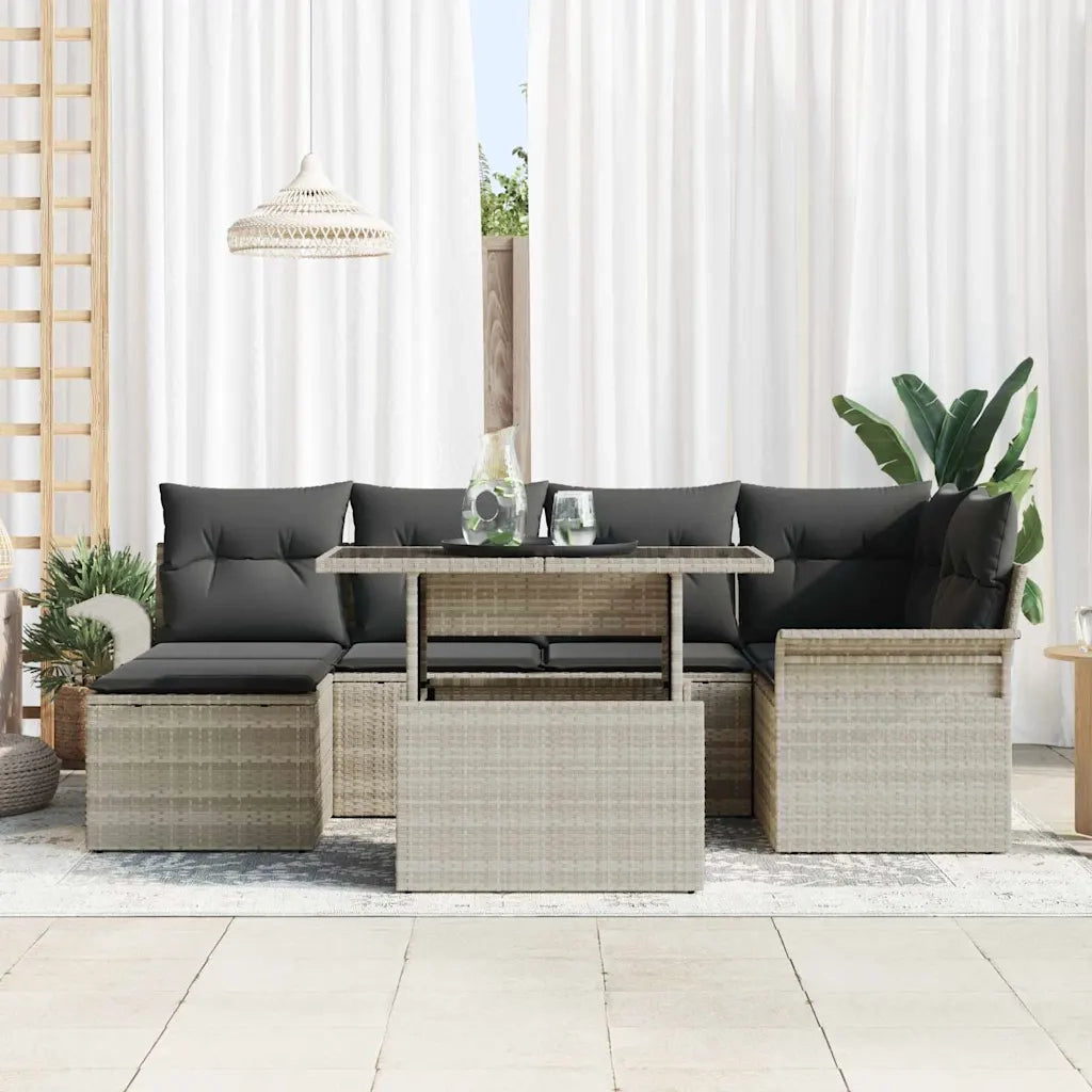 Set Divano da Giardino 7 pcs Grigio chiaro Poly Rattan 3348318