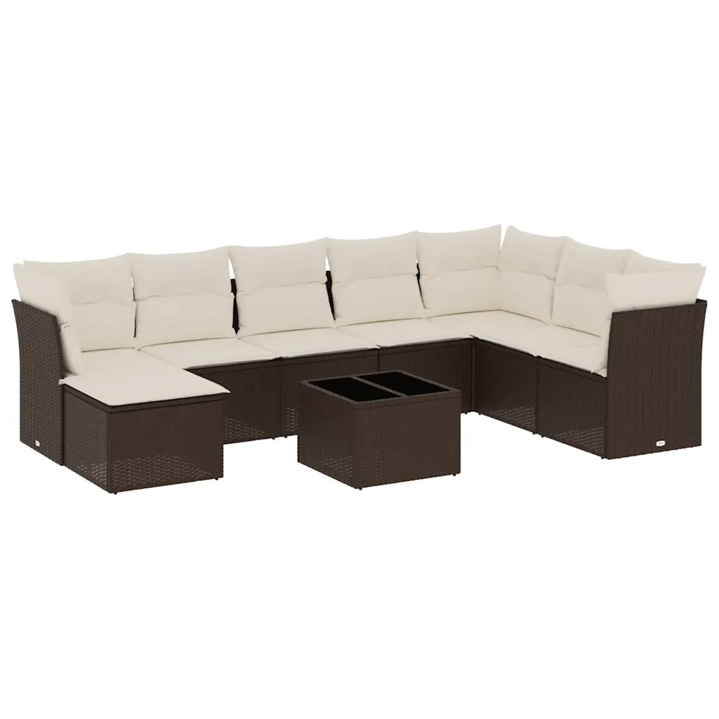Set Divani da Giardino 9pz con Cuscini Marrone in Polyrattan 3249902