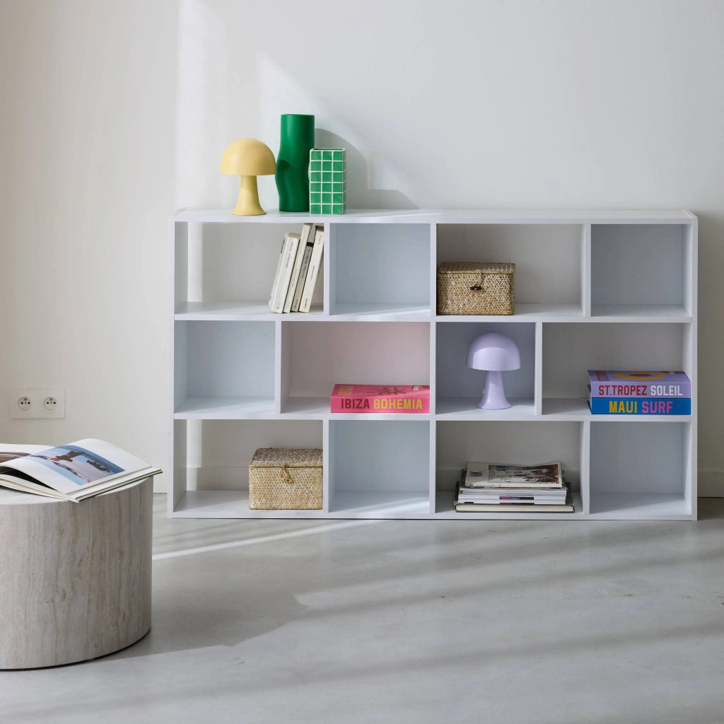 Libreria a 3 livelli con 12 scomparti, bianco