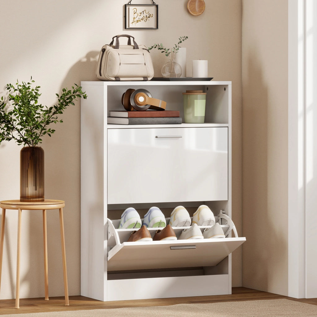 Scarpiera 8 paia ¨C Minimal ¨C bianco 2 cassetti e ripiani regolabili
