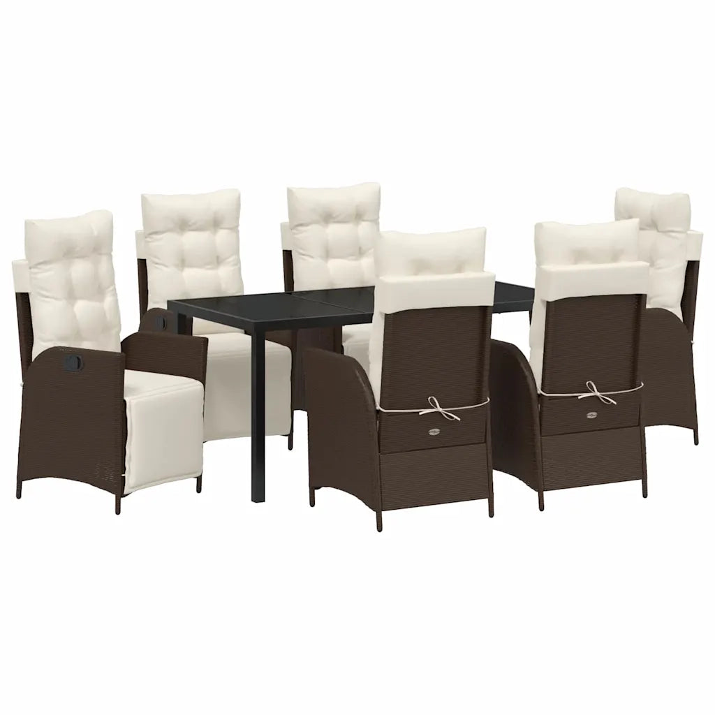 Set da Pranzo per Giardino con cuscino 7 pcs Marrone polyrattan