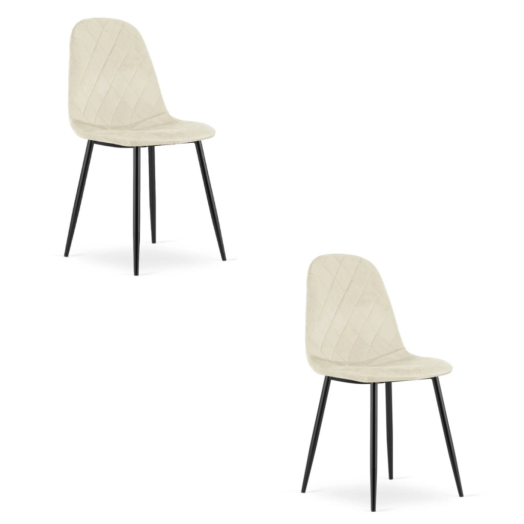 Set di 2 sedie Asti in velluto beige e metallo nero