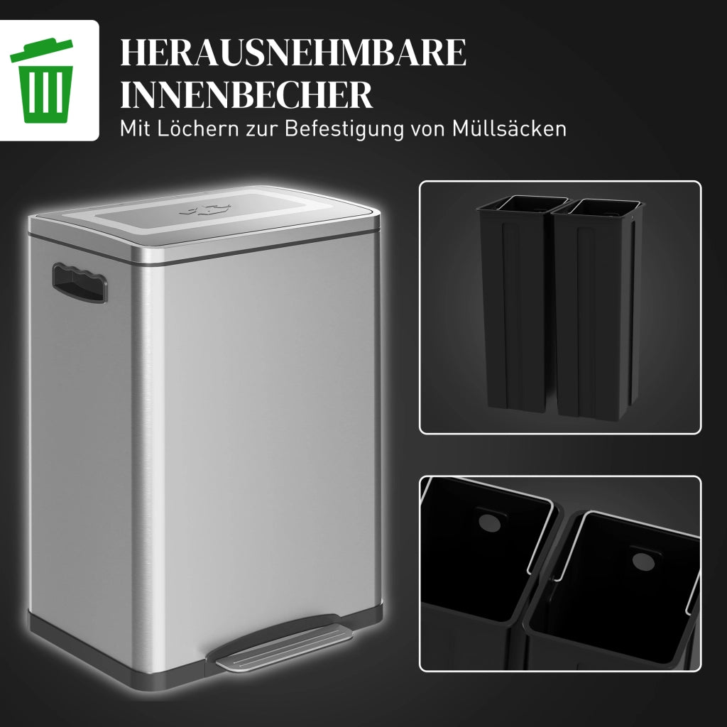 Bidoni per Rifiuti ¨C Minimal ¨C Acciaio Inox, 40 L, Argento