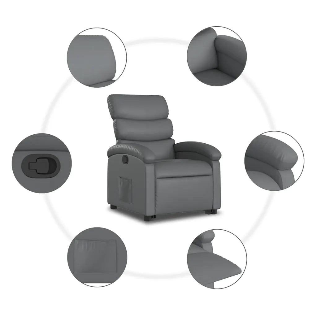 Poltrona | Sedia Relax Alzapersona Reclinabile Grigio in Similpelle