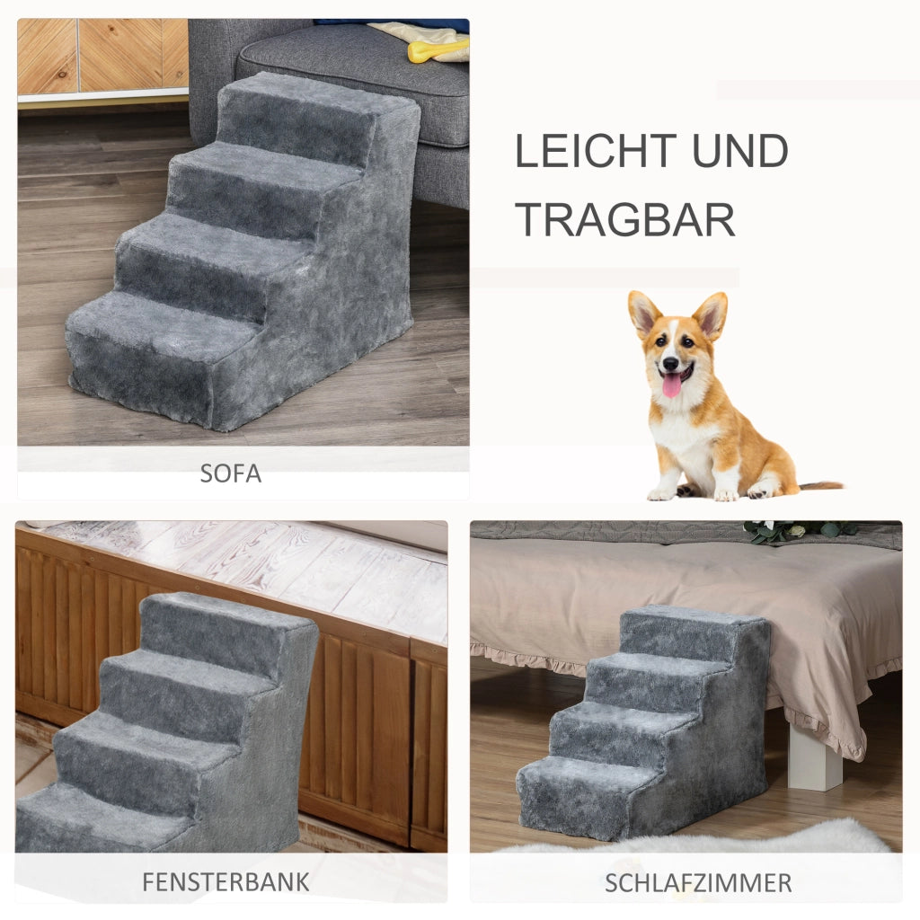 Scala per Cani 4 Gradini 44 cm ¨C Zephmum ¨C Grigio Chiara Tessuto Lavabile
