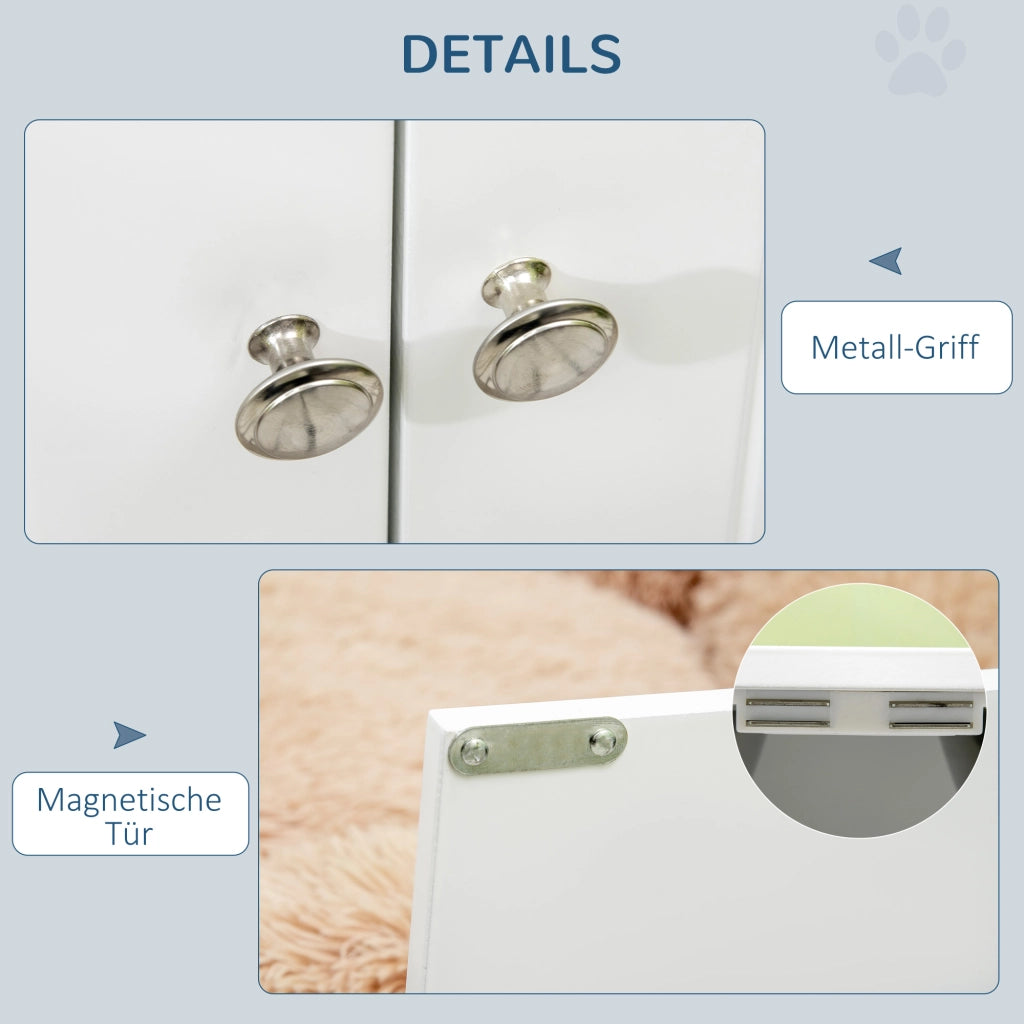 MANGIATOIA rialzata per cani 60x30x35,5 cm legno bianco con 2 ciotole