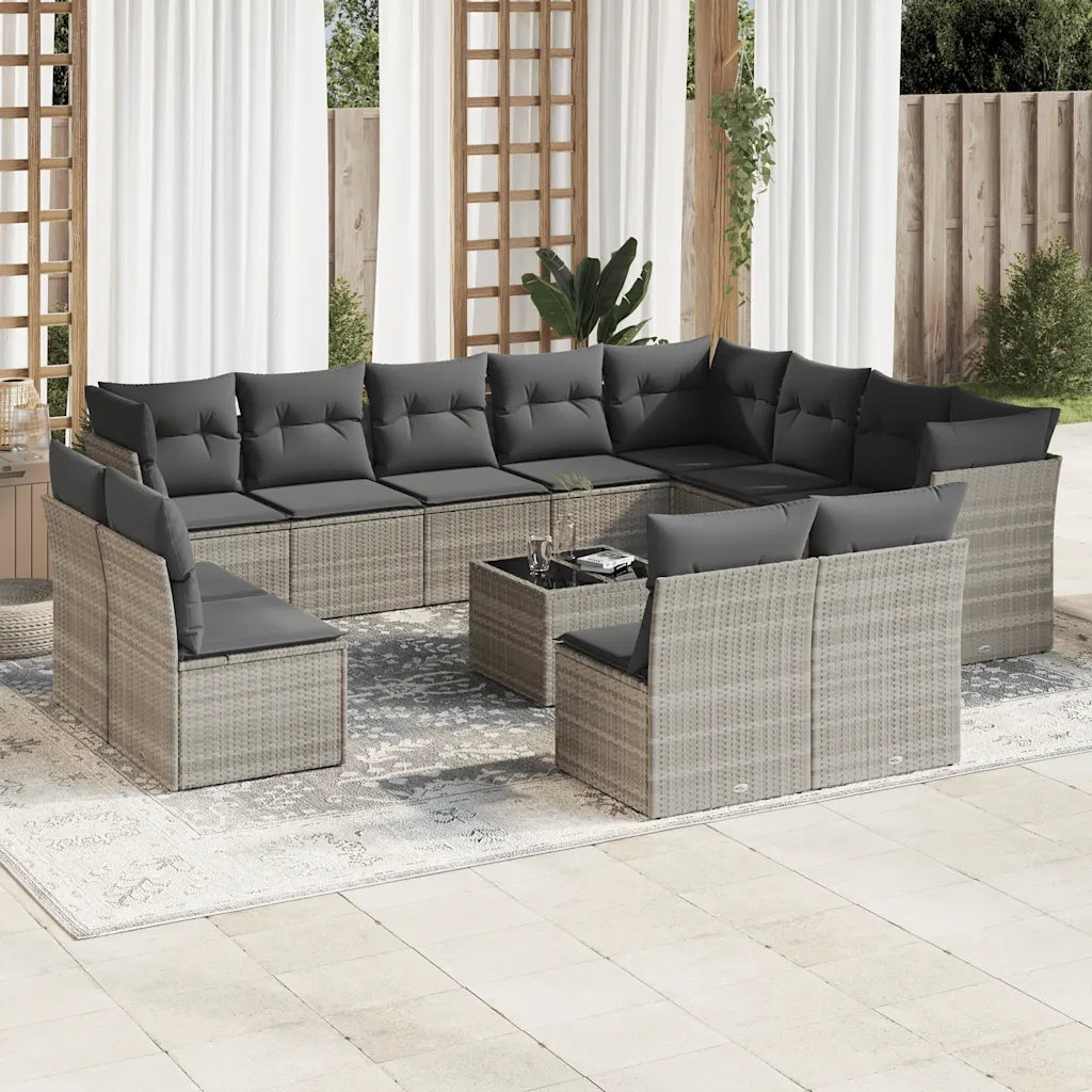 Set Divani Giardino 13 pz con Cuscini Grigio Chiaro Polyrattan