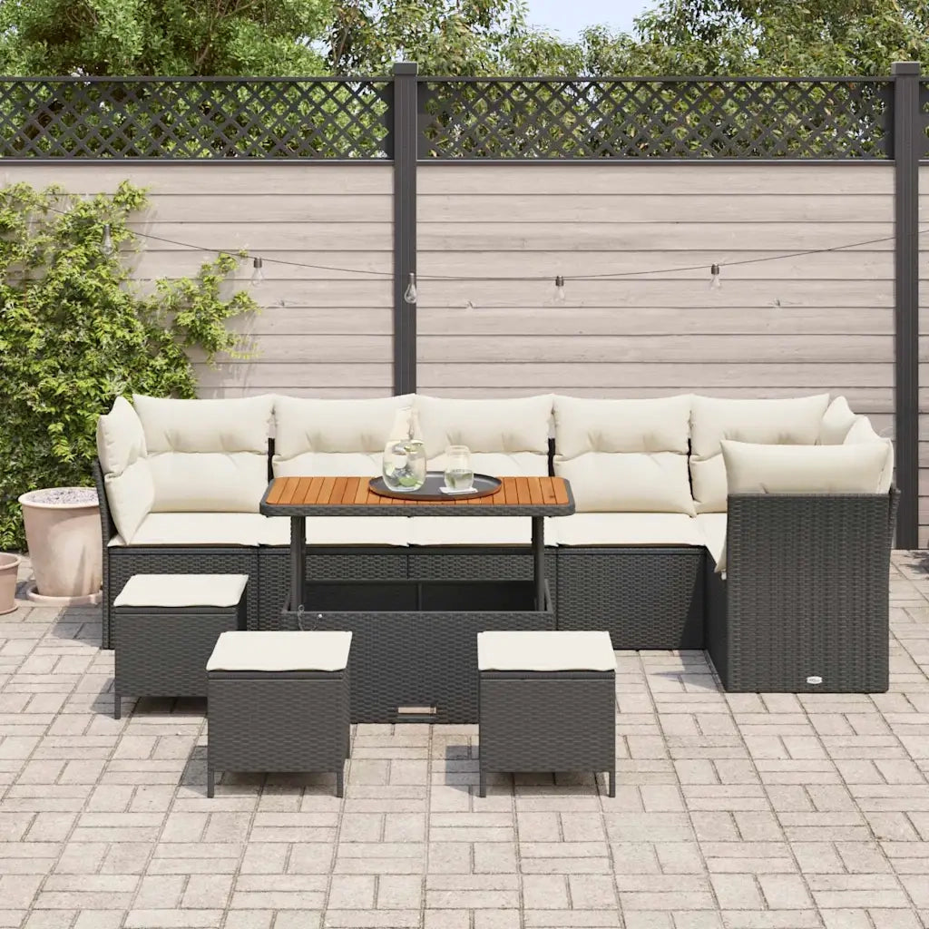Set Divano da Giardino 10 pcs Nero polyrattan