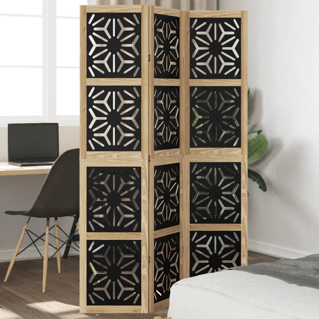 Divisorio Ambienti | Divider per stanze | Paravento 3 Pannelli Marrone e Nero Massello Paulownia