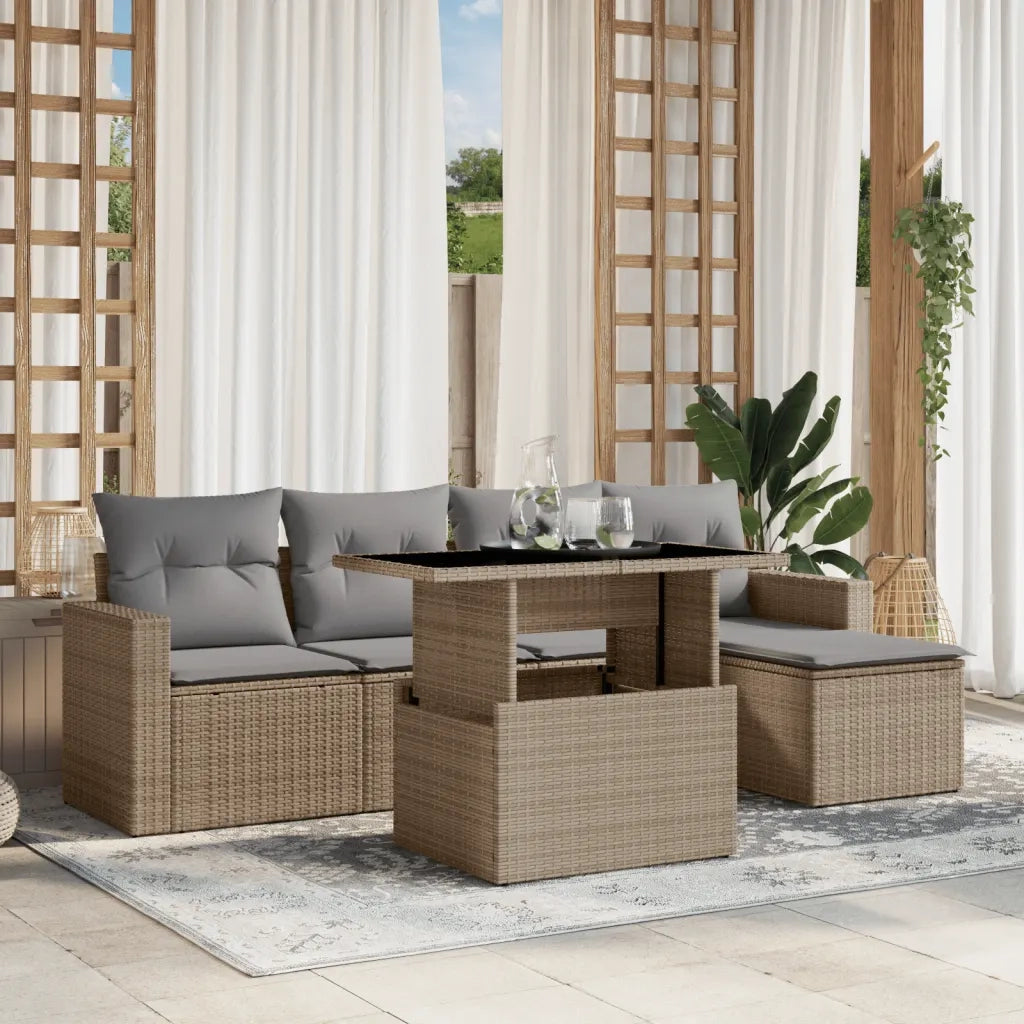 Set Divano da Giardino 6 pz con Cuscini Beige in Polyrattan 3267239
