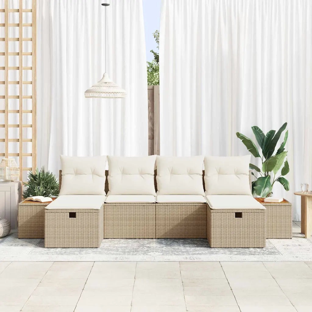 Set Divano da Giardino con cuscino 6 pcs Beige Poly Rattan 3360985