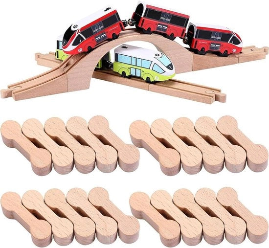 Set di 20 connettori di binario in legno - adattatore di binario a forma di osso canino in legno