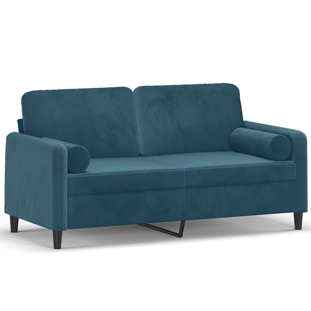 Divano a 2 Posti con Cuscini-Sofa 2 Posti con Cuscini Blu 140 cm in Velluto 110943