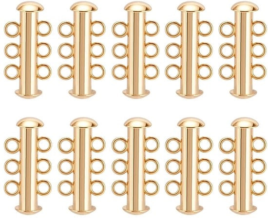 Slitture a scorrimento 10 pezzi - Finestra in rame dorato - Multi-cord - Connettori di chiusura catenaria - Bracciali a strati - Materiale di alta qualità - Connettori di gioielli