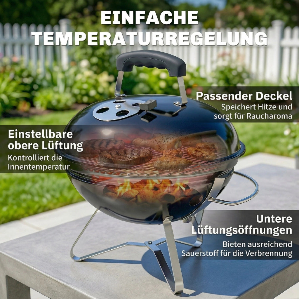 Barbecue a Carbone Portatile con Coperchio ¨C Xylo ¨C Nero 41x41x44 cm