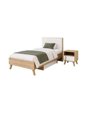 Set camera da letto bambino MALMO con letto 90x200 e comodino - Rovere chiaro e bianco