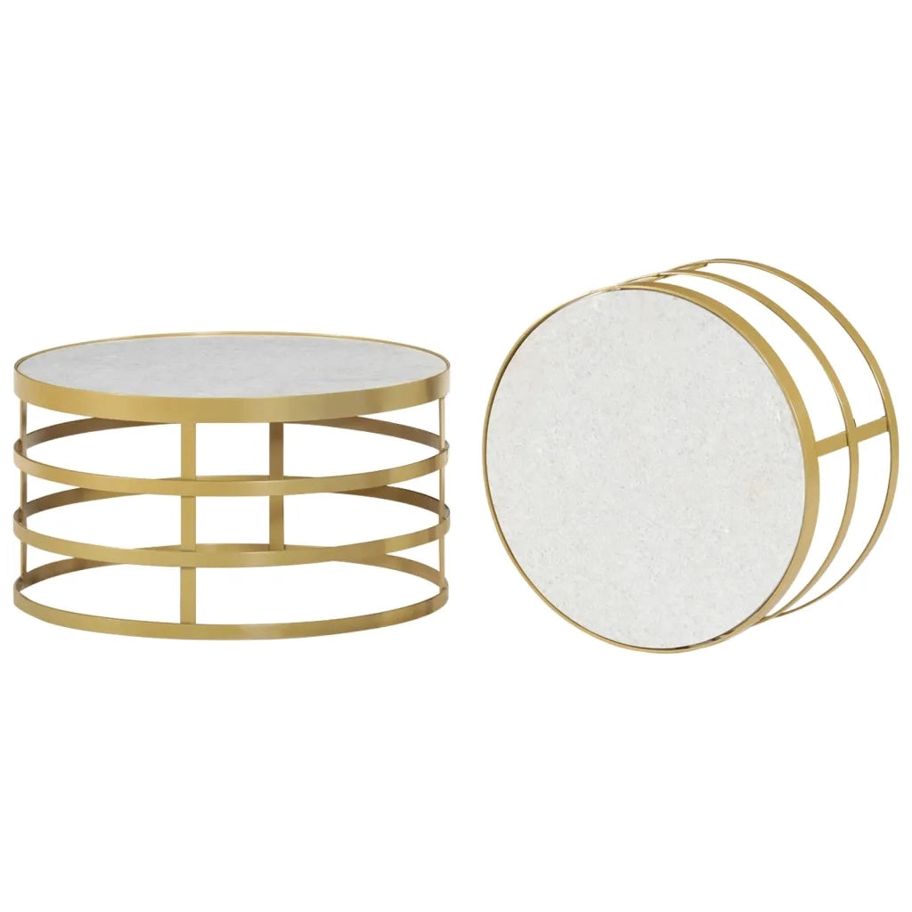 Set Tavolini da Salotto 2 pz Marmo Ottone e Bianco 285911