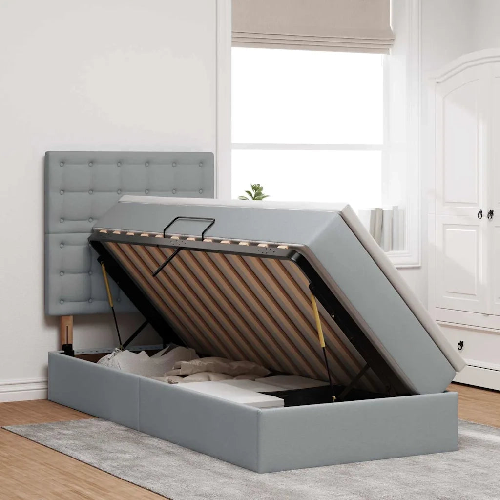 Letto con contenitore e LED con led Grigio chiaro 90 x 200 cm