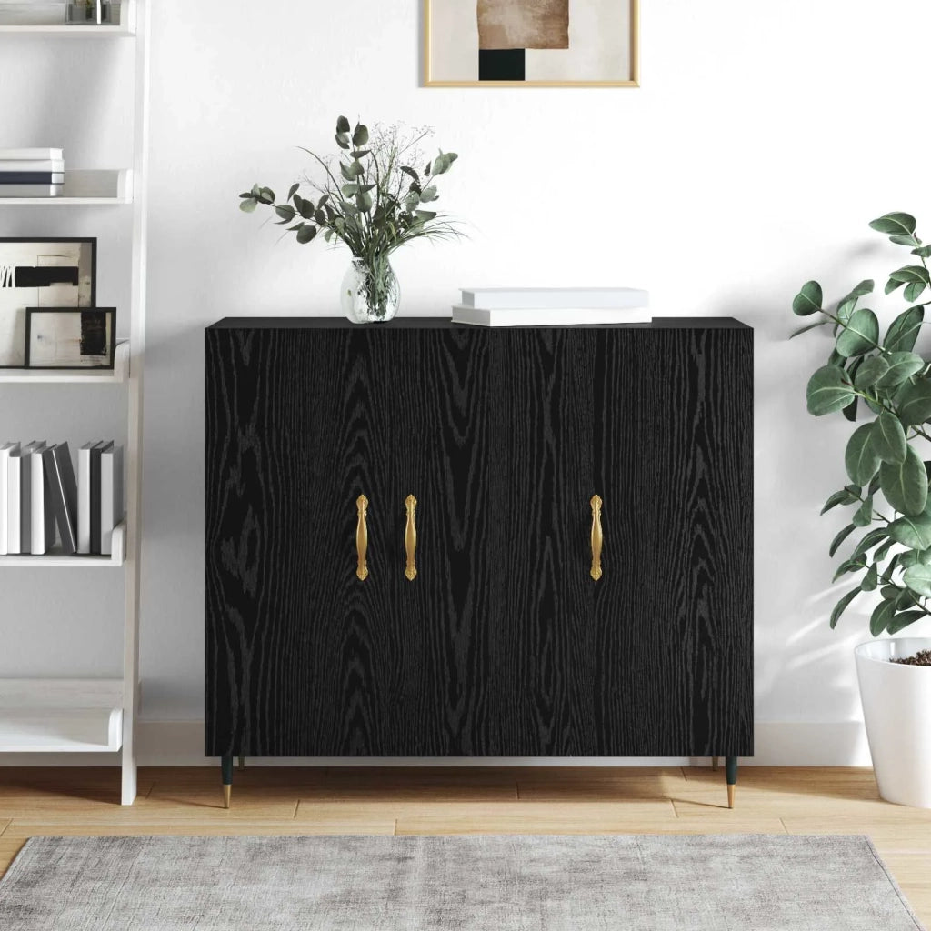Credenza Rovere Nero 90 x 34 x 80 cm Legno multistrato 879581