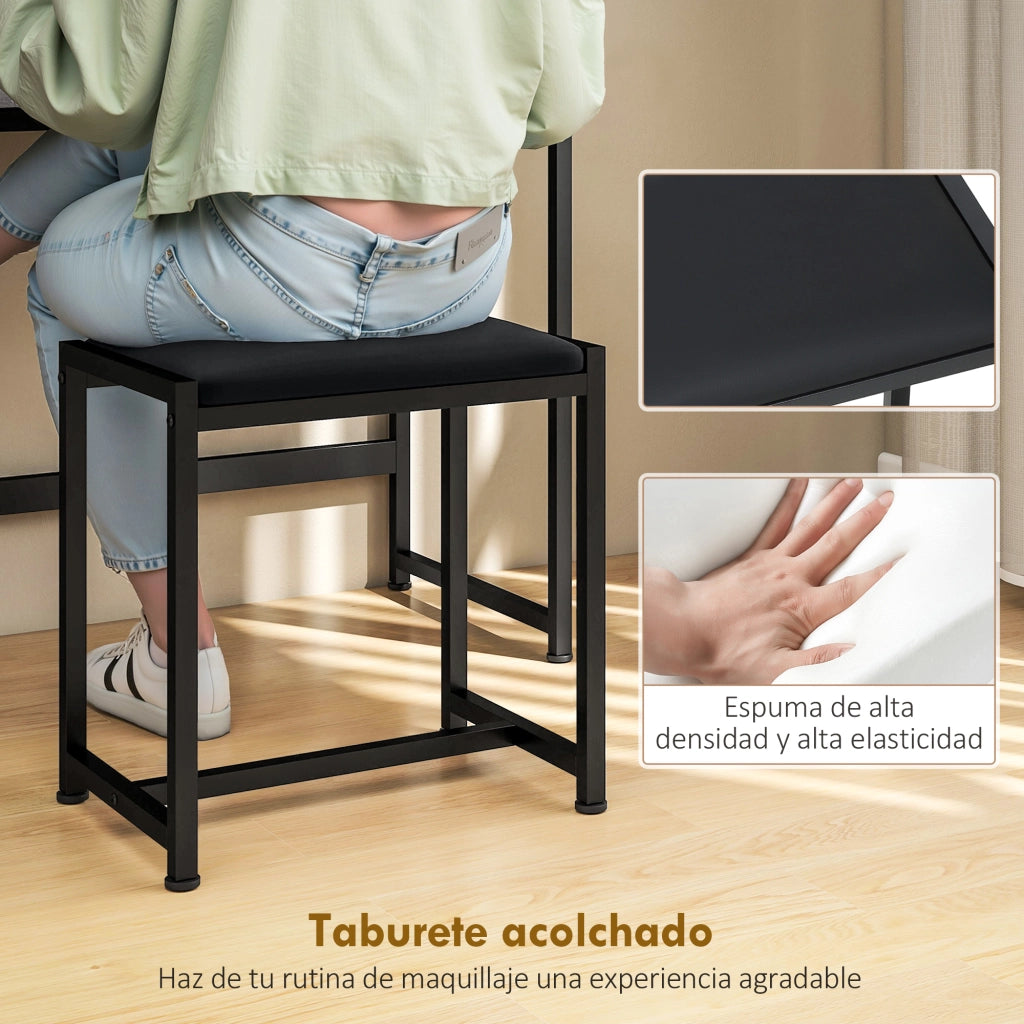 Cassettiera per Trucco con Specchio e Sgabello ¨C Minimal ¨C Grigio Tessuto 3 Cassetti