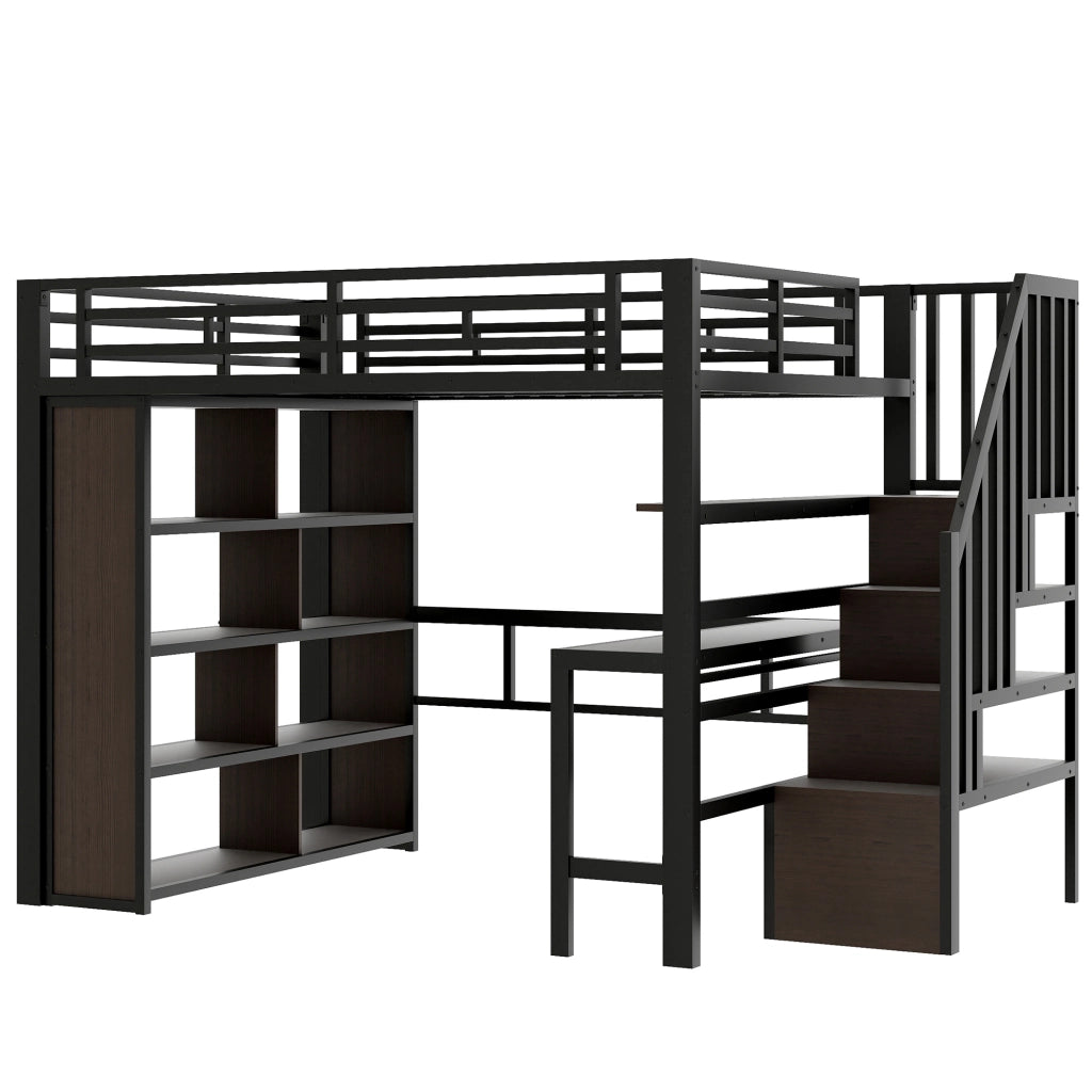Letto a Soppalco con Scrivania e LED ¨C MINIMAL ¨C Metallo Nero 140x200