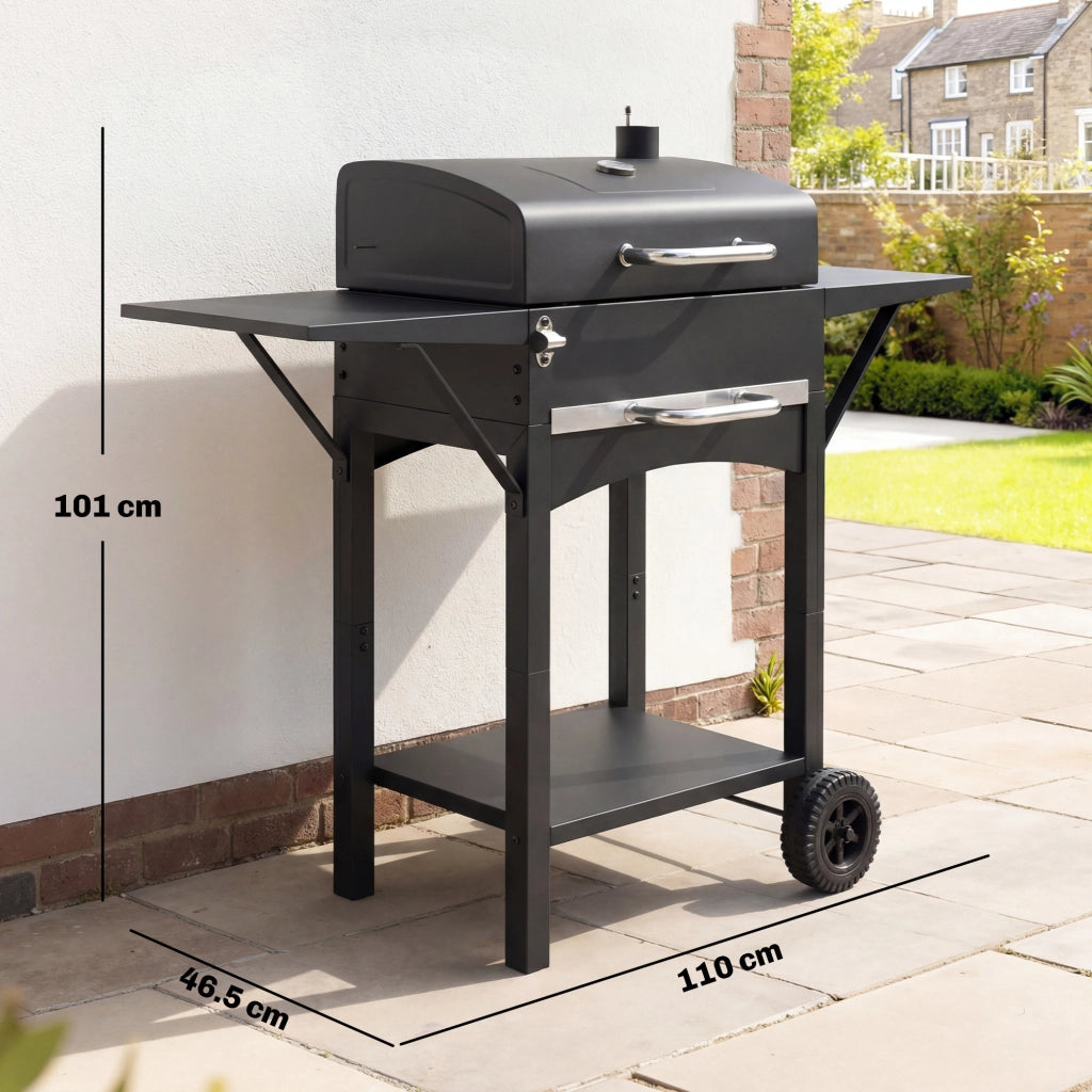Barbecue a Carbone con Termometro e Ruote - Xylo - Nero, 110x46.5x101 cm
