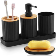 Set accessori bagno 5 pezzi - Nero - Dispensatore sapone - Ospite per spazzolino da denti - Bacinella per bagno - Contenitore sapone - Piatto di servizio - Design moderno