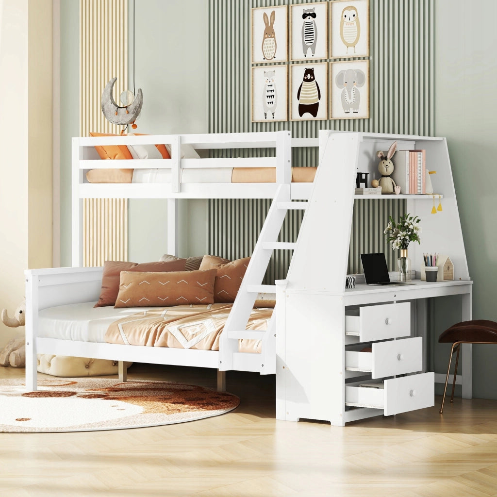 Letto a castello 90x200+140x200 con scrivania - Xylo - Bianco