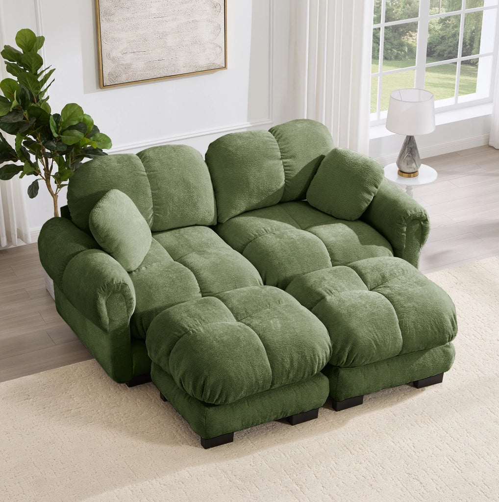 Divano modulare in chenille con pouf mobile 190x149x90 cm; verde