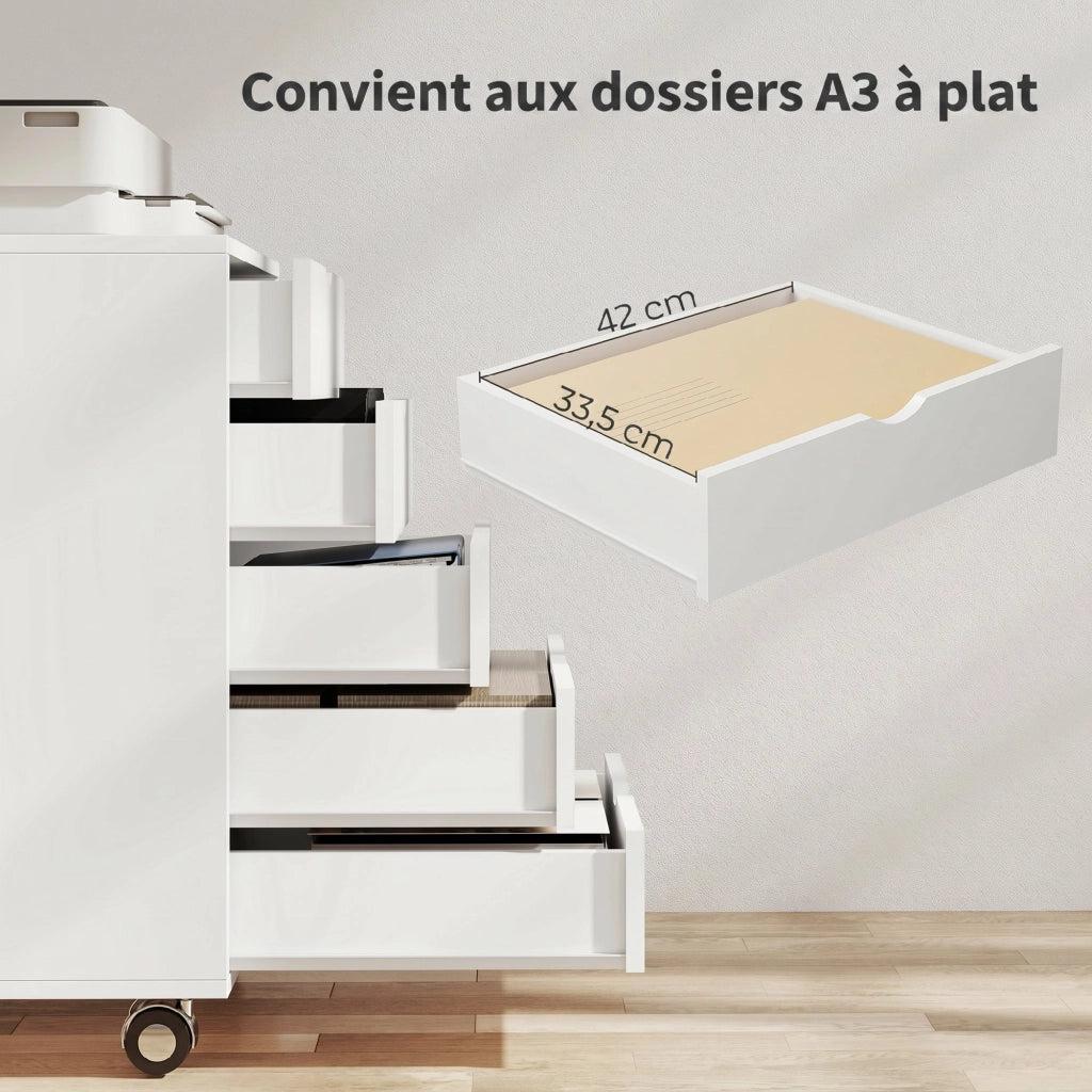 Scrivania con cassetti e ruote ¨C Xylo ¨C Bianco 90x50x75 cm