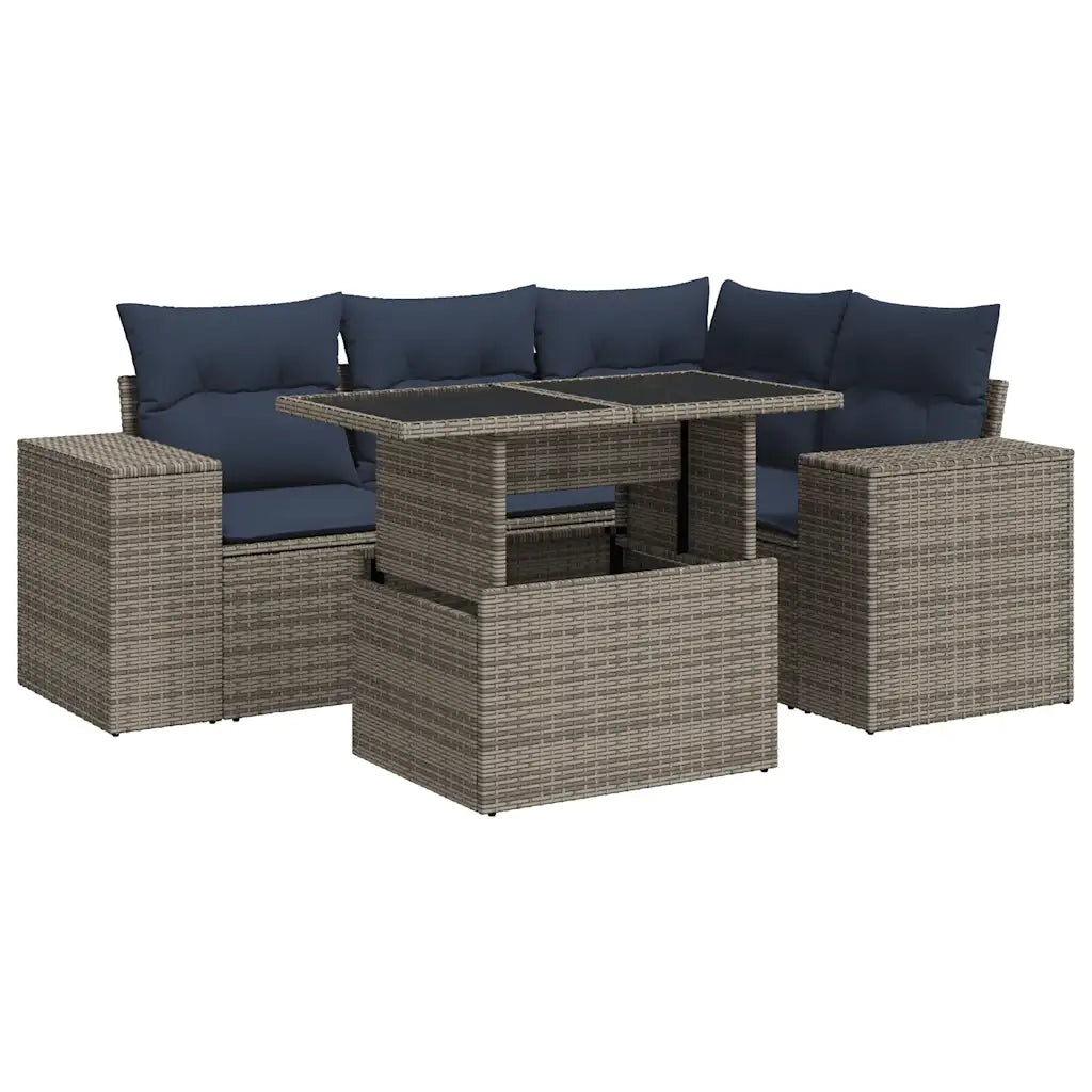 Set Divano da Giardino 5pz con Cuscini Grigio Polyrattan 3326792