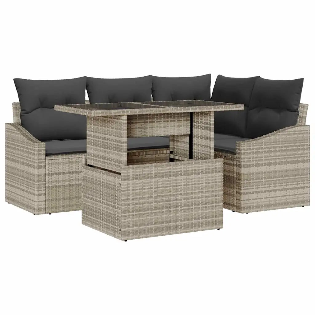 Set Divano da Giardino 5 pcs Grigio chiaro polyrattan