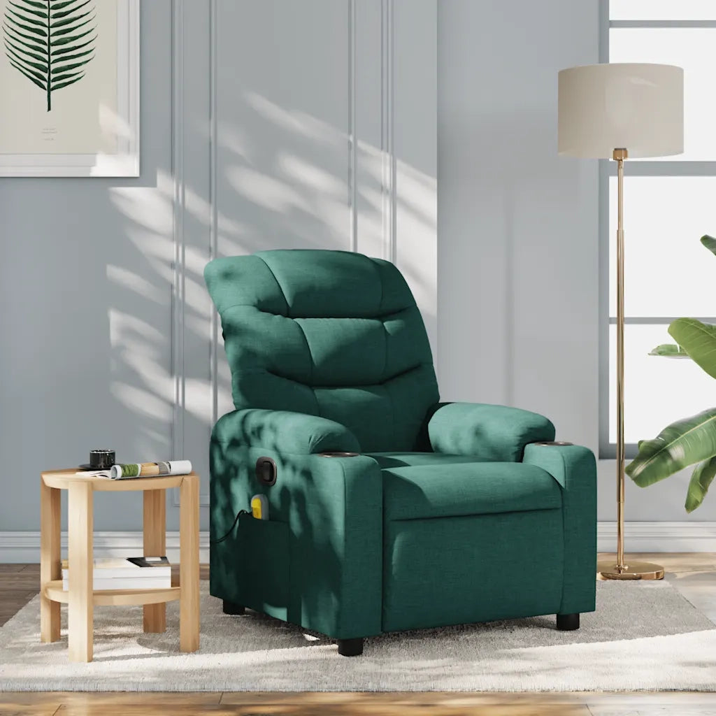 Poltrona Massaggiante | Sedia Relax Reclinabile Verde Scuro in Tessuto