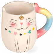 Tazza per gatti Unicorn - 380 ml - Bicchiere ceramico - Dolomia - Manico arcobaleno - Corno dorato - Design giocoso - Tazza per gatti