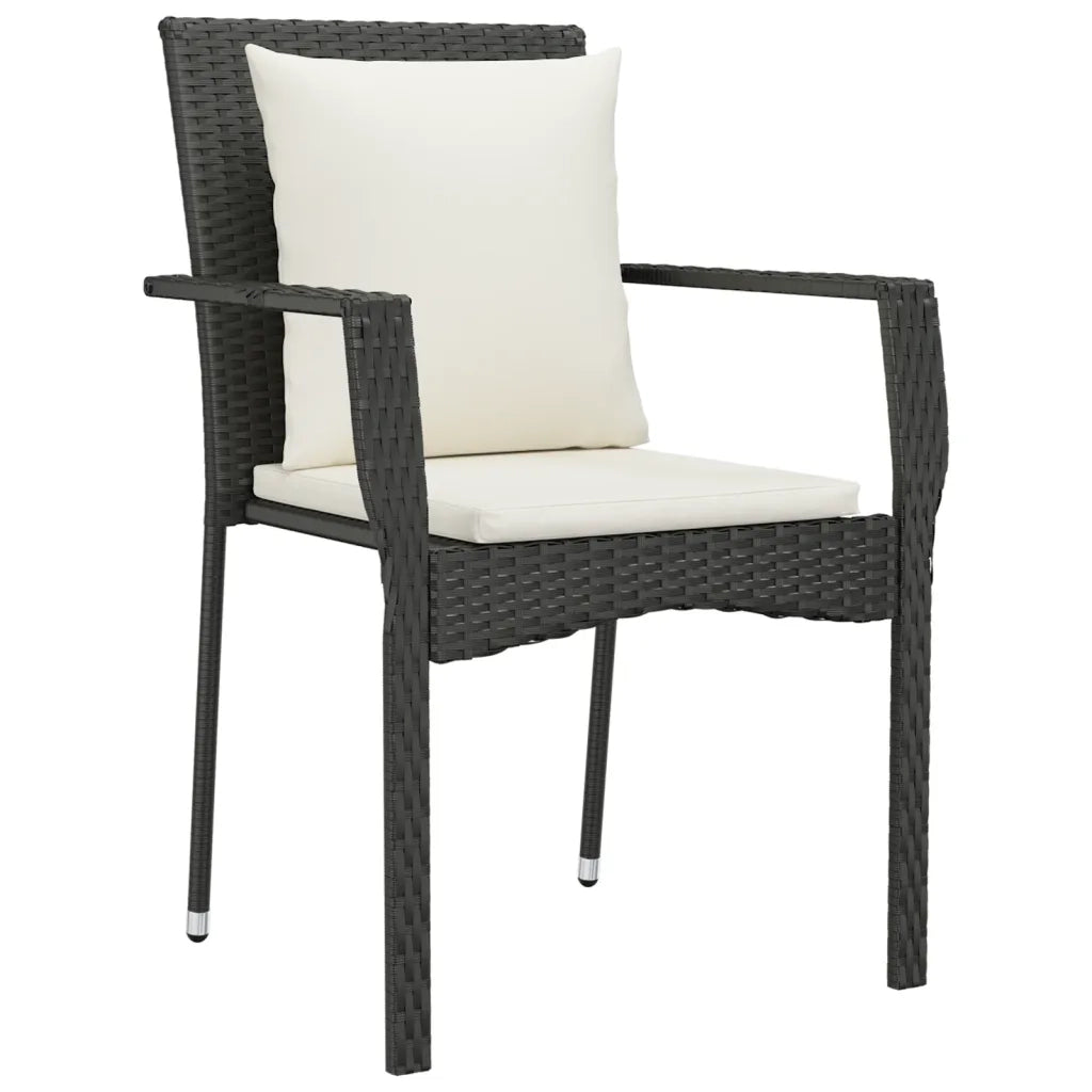 Set da Pranzo da Giardino 7 pz Nero con Cuscini in Polyrattan 3185111