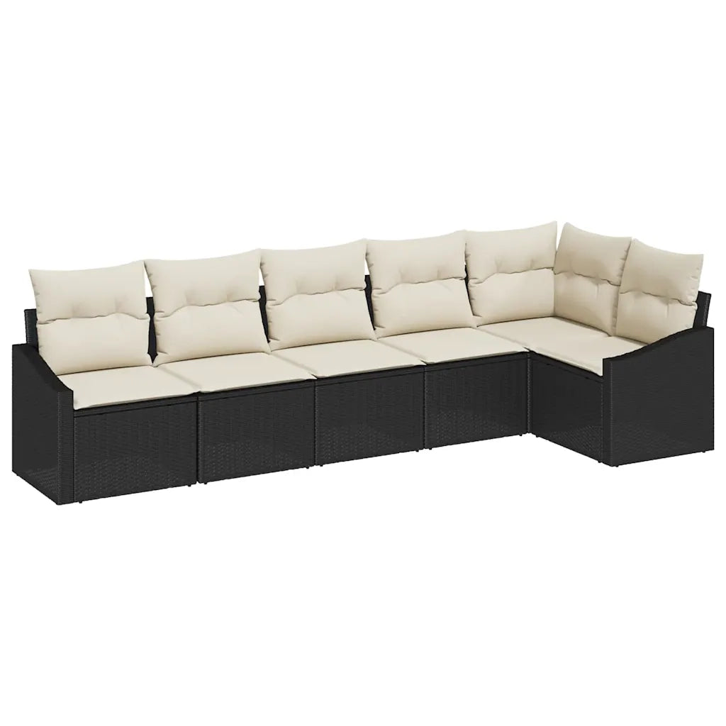 Set Divano da Giardino 6 pcs Nero e Bianco polyrattan