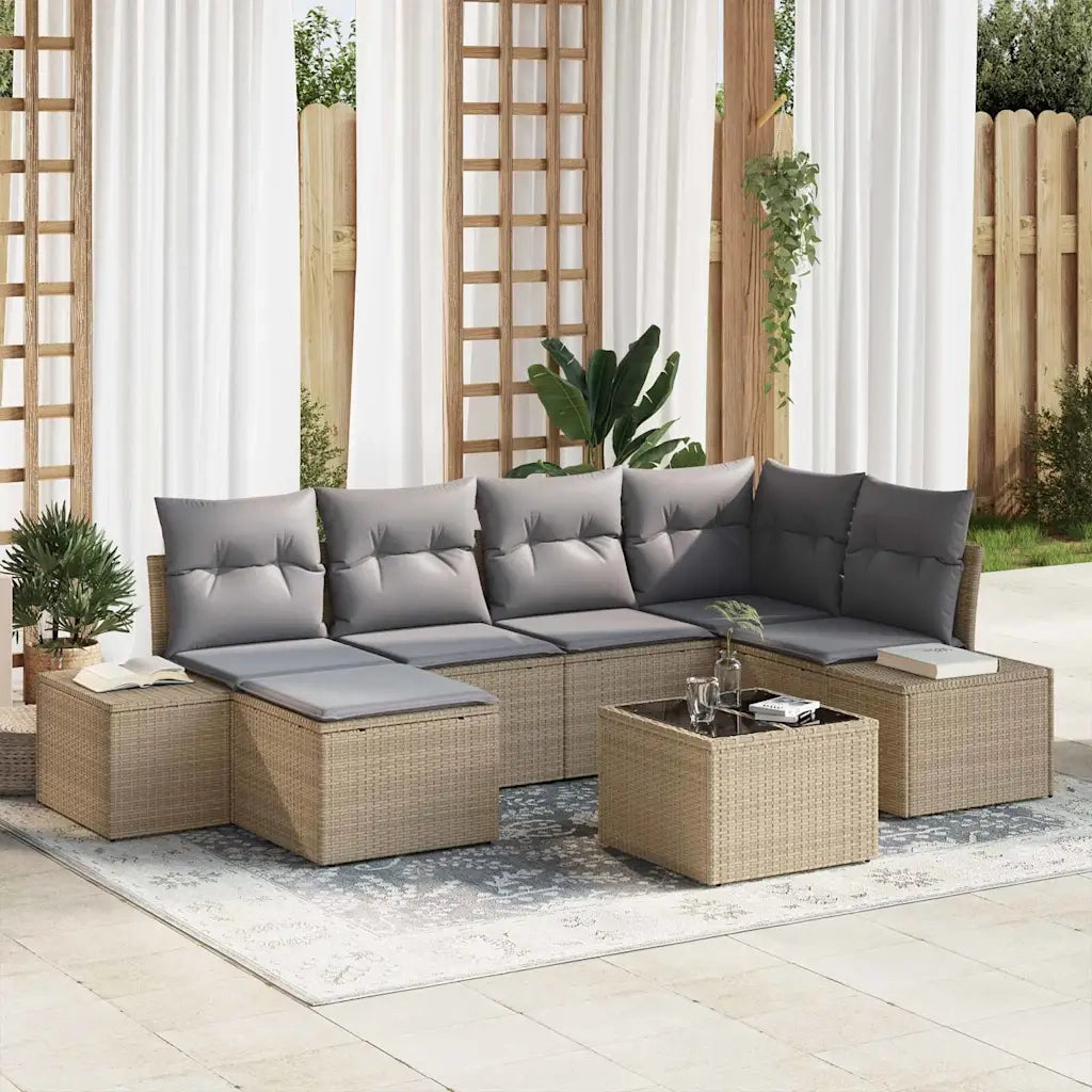 Set Divano da Giardino 7 pcs Beige e grigio polyrattan 3347140