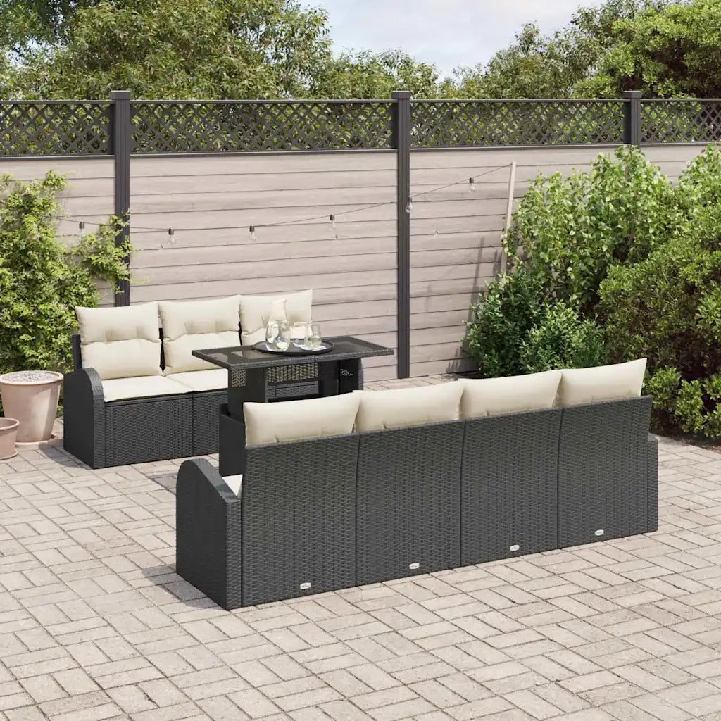Set Divano da Giardino con cuscino 8 pcs Nero Poly Rattan