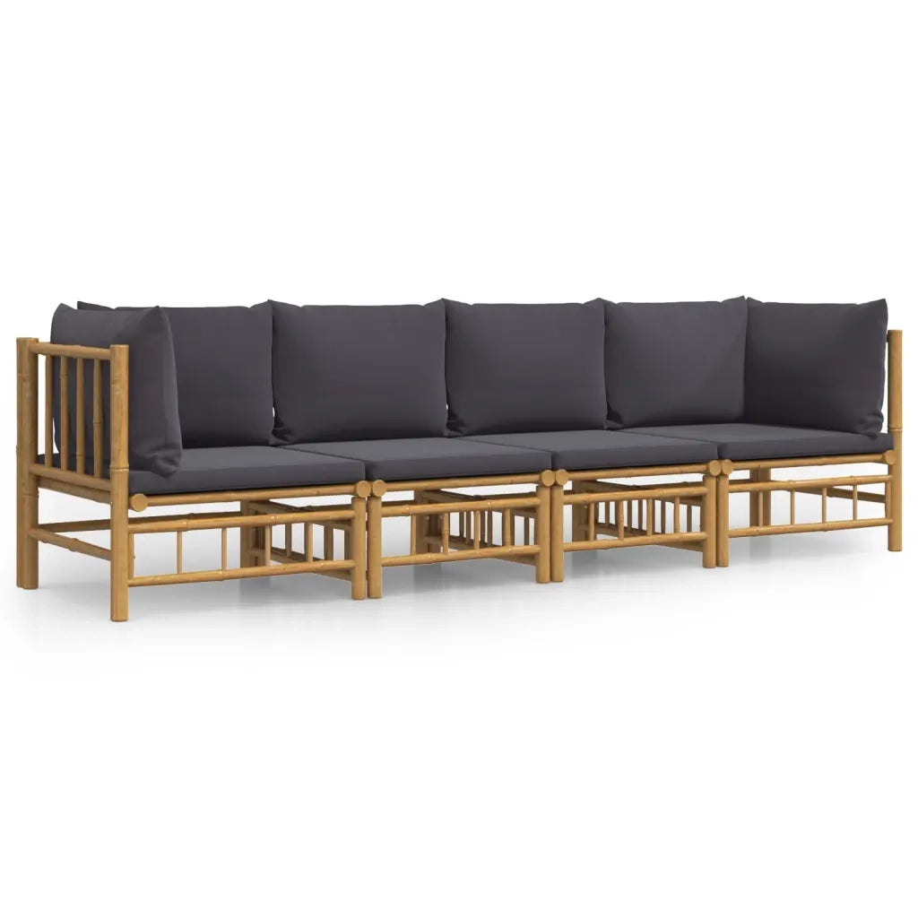 Set Salotto da Giardino 4pz con Cuscini Grigio Scuro Bambù 3155216