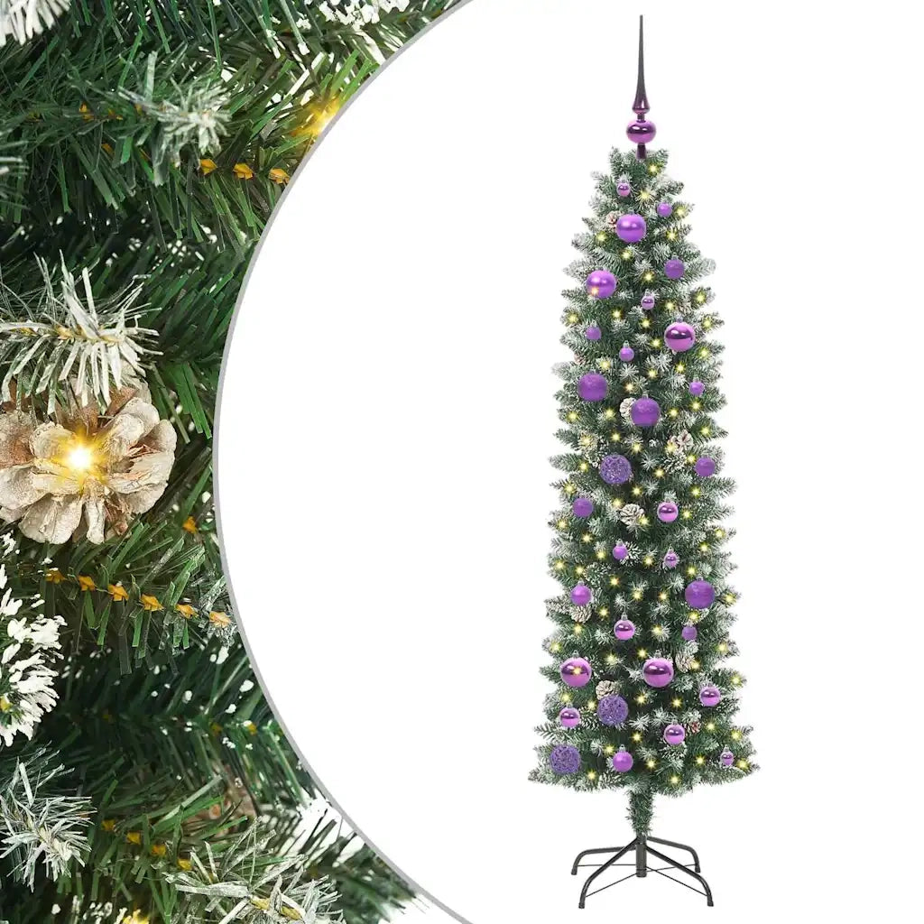 Albero di Natale Artificiale Sottile Verde e Bianco 150 cm 3395287