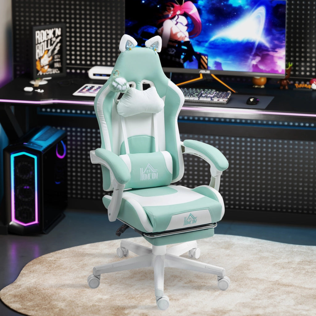 Sedia da Gaming Reclinabile con Poggiapiedi ¨C Xylo ¨C Finta Pelle Bianco e Blu 65x62x116-124cm