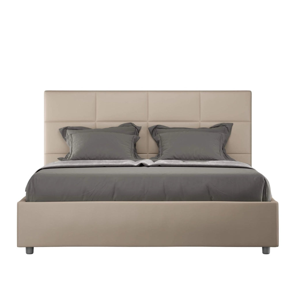 Letto queen size senza rete imbottito 150x200 similpelle tortora Mika